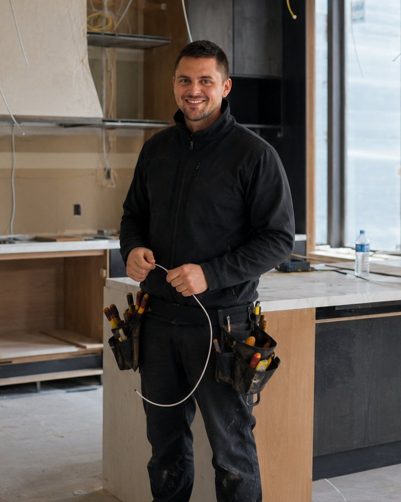 Bjorn Mjelde, owner and master electrician at All In Electrical, on a job site in Roanoke, Virginia.
